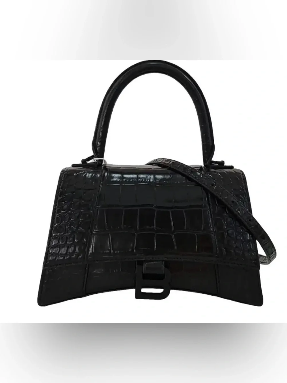 Balenciaga Black Croc-Embossed Top Handle Bag